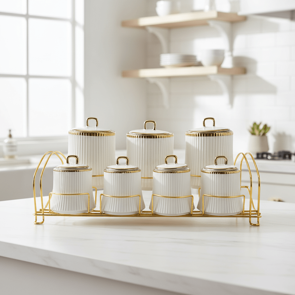 <strong>Almina</strong></br><i>Krydderisæt</i></br> Hvid/Guld i porcelæn - Løven Home