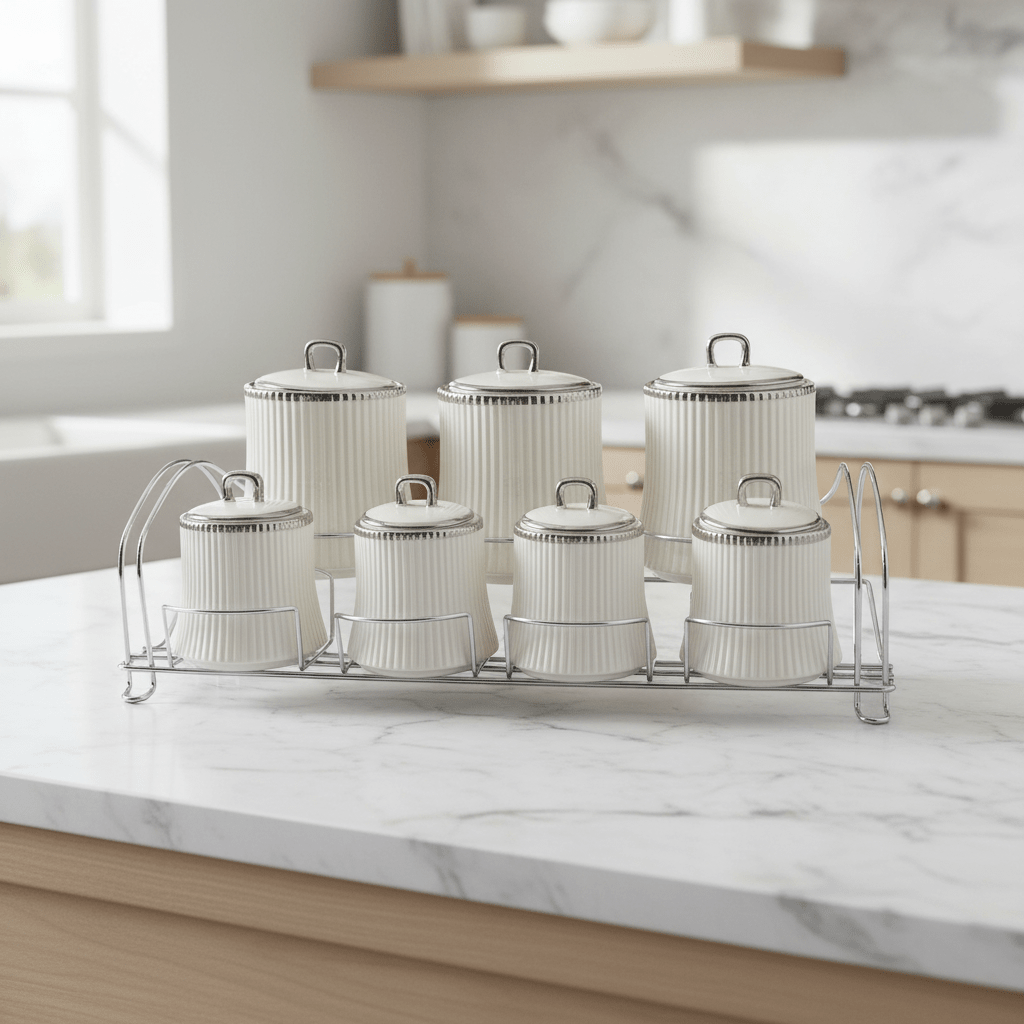 <strong>Almina</strong></br><i>Krydderisæt</i></br>Hvid/Sølv i porcelæn - Løven Home