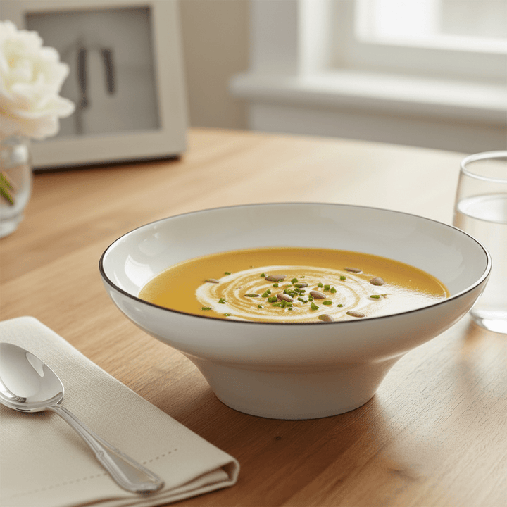 <strong>Bricard Macon Silver</strong></br> <i>Tallerkensæt</i> </br>Hvid/Sølv porcelæn i 25 dele til 6 Pers. - Løven Home