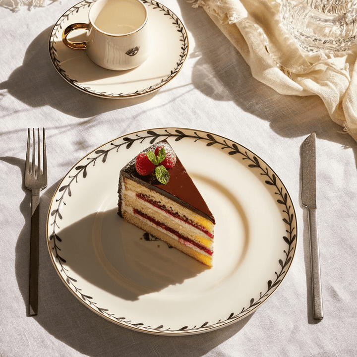 <strong>Emsan Artisan</strong></br> <i>Kagetallerkensæt</i> </br>Hvid/Sort porcelæn i 2 dele 21 cm - Løven Home