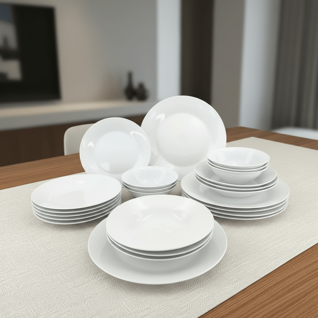 <strong>Rose Bianco Classico</strong></br> <i>Tallerkensæt</i> </br>Hvid porcelæn 24 dele 6 Pers. - Løven Home