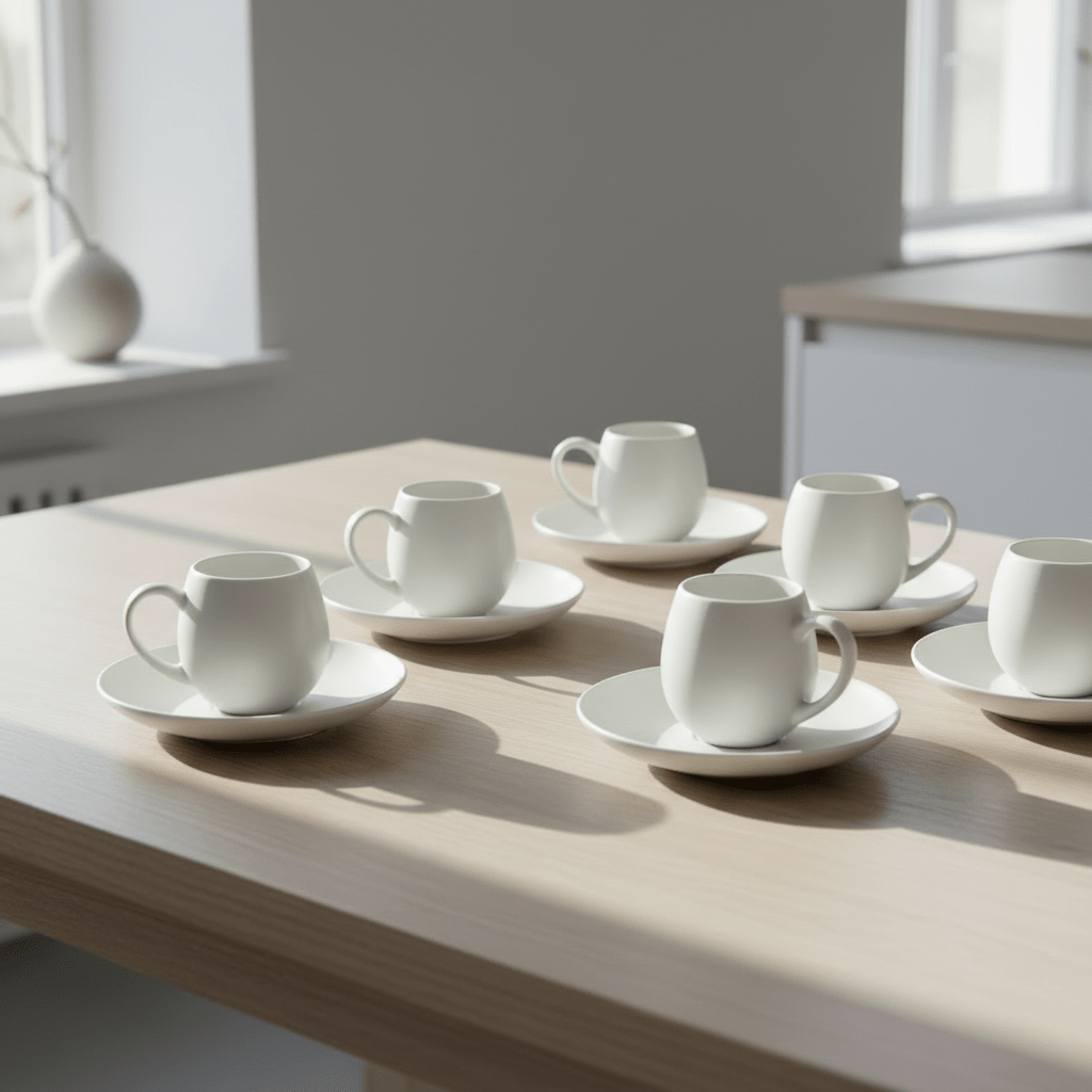 <strong>Schäfer Moon</strong></br> <i>Kaffesæt</i> </br>Råhvid porcelæn i 12 dele til 6 Pers. - Løven Home