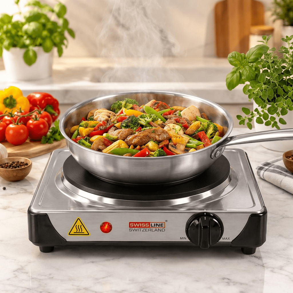 Swiss Line - Elektrisk Kogeplade – 1000 W - Løven Home