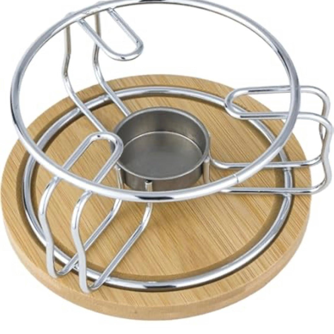 Tekandevarmer til Fyrfadslys Rustfrit Stål/Bambus - Løven Home