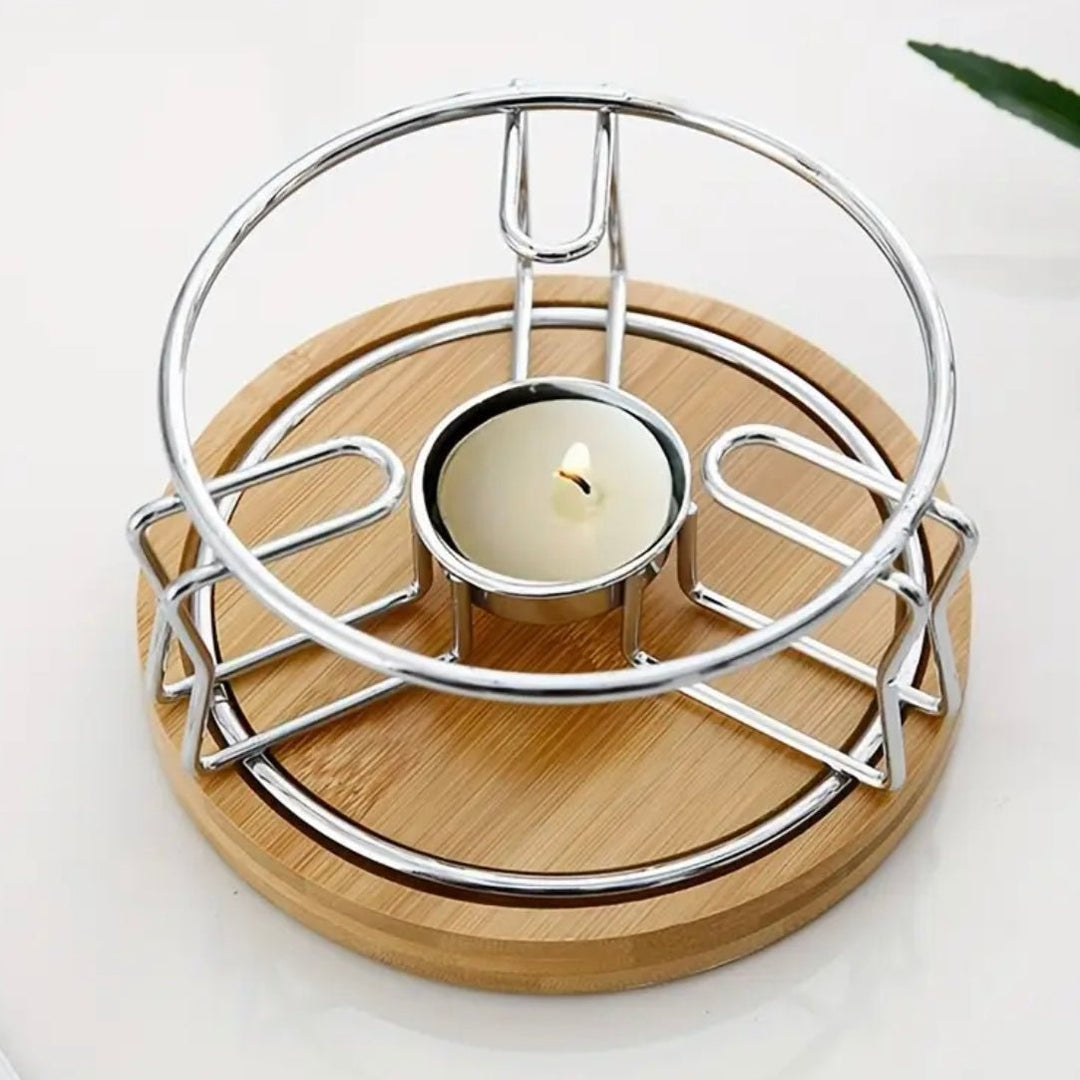 Tekandevarmer til Fyrfadslys Rustfrit Stål/Bambus - Løven Home