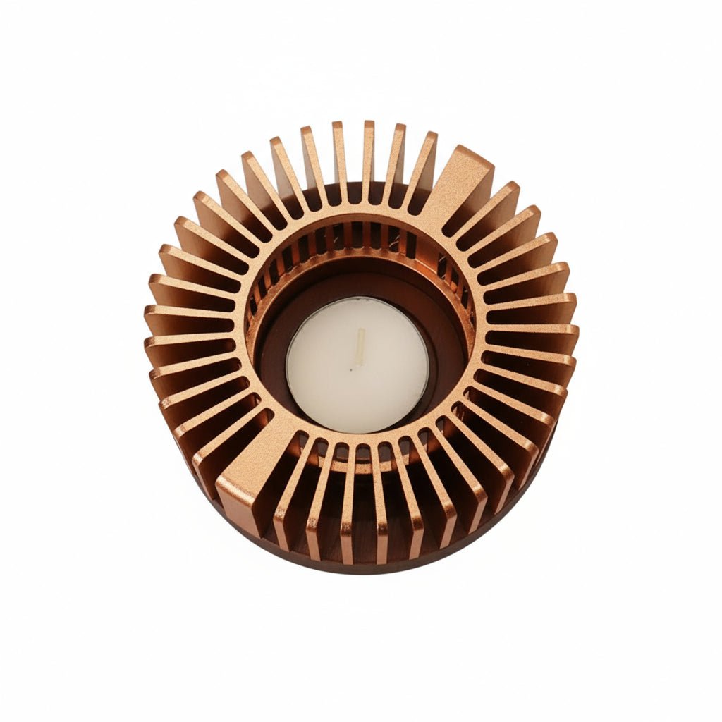 Tepottevarmer til Fyrfadslys - Rillet - Kobber/Mørk Træ - 11x6 cm - Løven Home