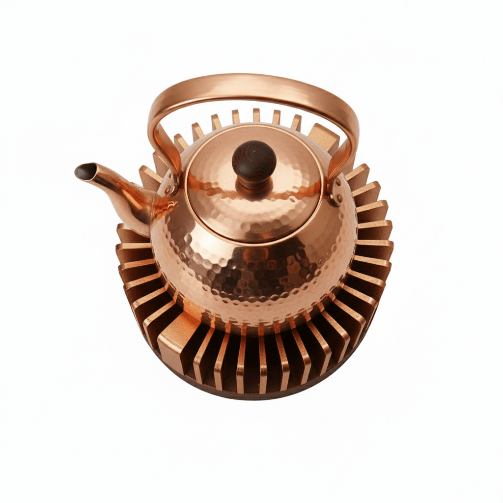 Tepottevarmer til Fyrfadslys - Rillet - Kobber/Mørk Træ - 11x6 cm - Løven Home