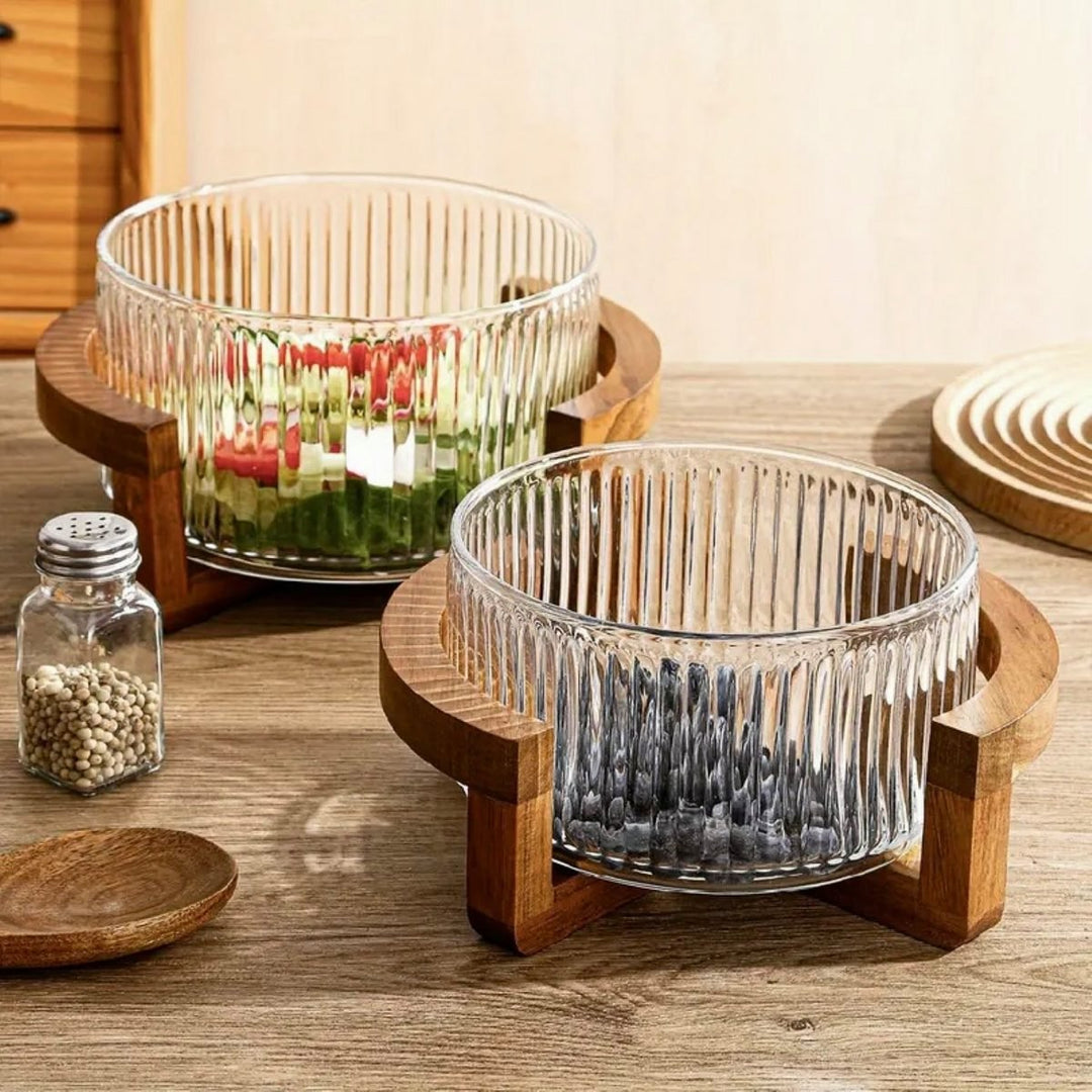 Terra Vetro Medio Glasskål med Træstativ – 24 cm - Løven Home