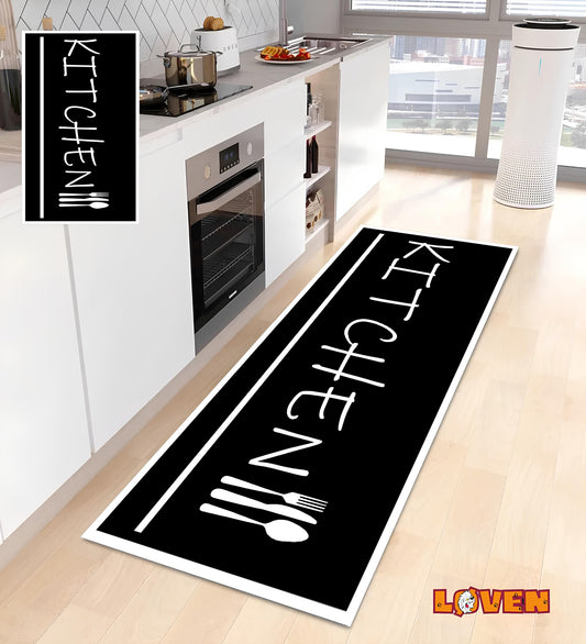 Løven Vaskbart Tæppe - Kitchen 020 Sort