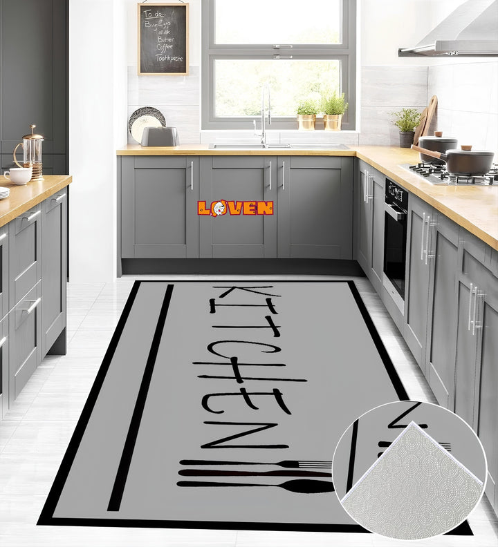 Løven Vaskbart Tæppe - Kitchen 021 Grå