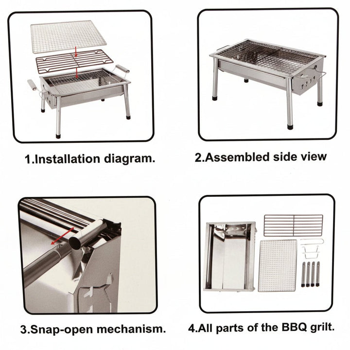 Transportabel BBQ Kulgrill m/justerbare ben - 40x28 cm - Aluminium - Løven Home