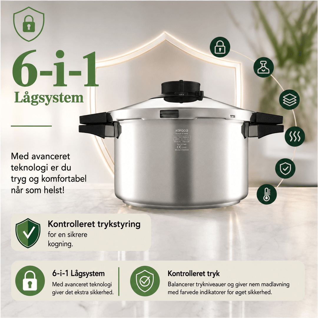 Trykkoger i rustfrit stål Karaca Quick &amp; Safe – 7 liter - Løven Home