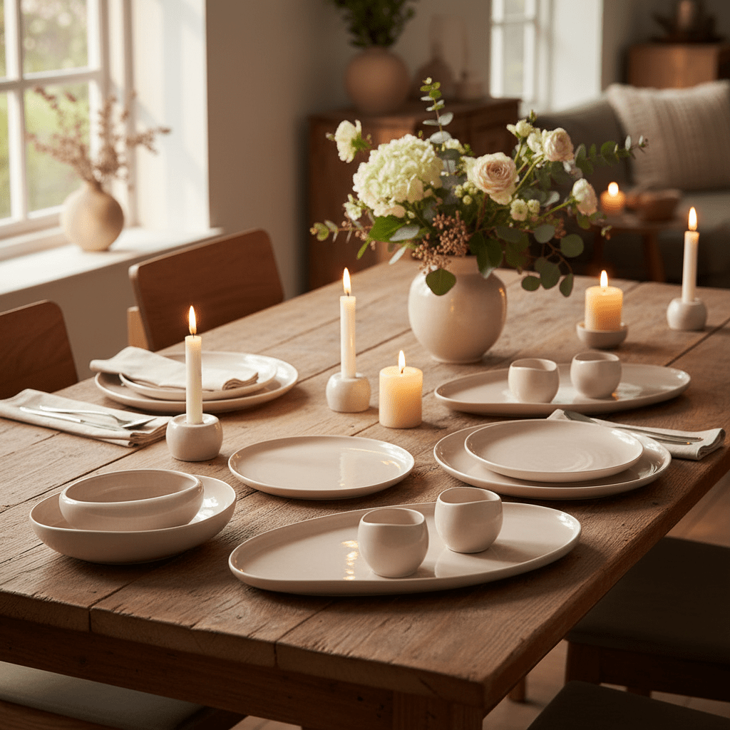 Wave Biscuit Porcelæns service sæt til 6 pers. - 27 dele - Beige - Løven Home