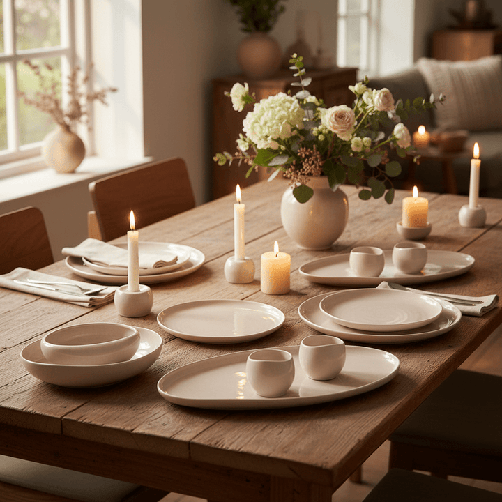 Wave Biscuit Porcelæns service sæt til 6 pers. - 27 dele - Beige - Løven Home