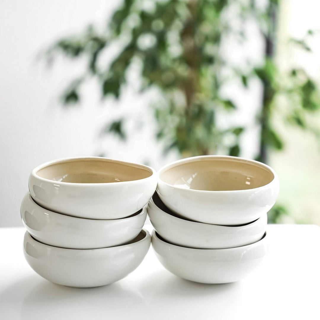 Wave Cream müsliskåle i porcelæn 6 stk. - 12 x 4,5 cm - Løven Home