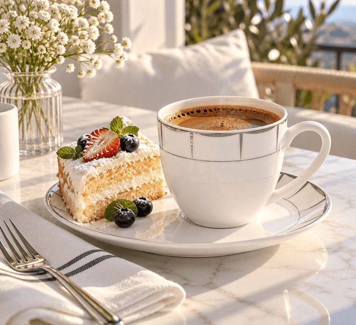 Weissberg Home - Kaffekoppesæt - 12 dele | Hvid/Sølv - Løven Home