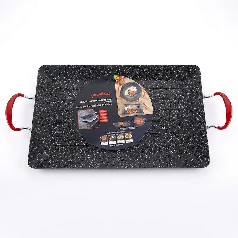 YouLikeIt - Non stick grillpande - 42 x 27 cm | Granitbelægning | Sort/rød - Løven Home