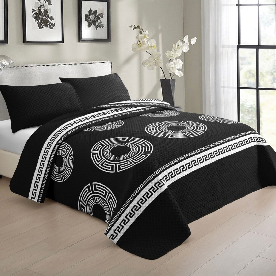 Zellerfeld Sengetæppe Sæt 3 Dele | 220x240 cm | Marineblå/Sort/Hvid - Løven Home