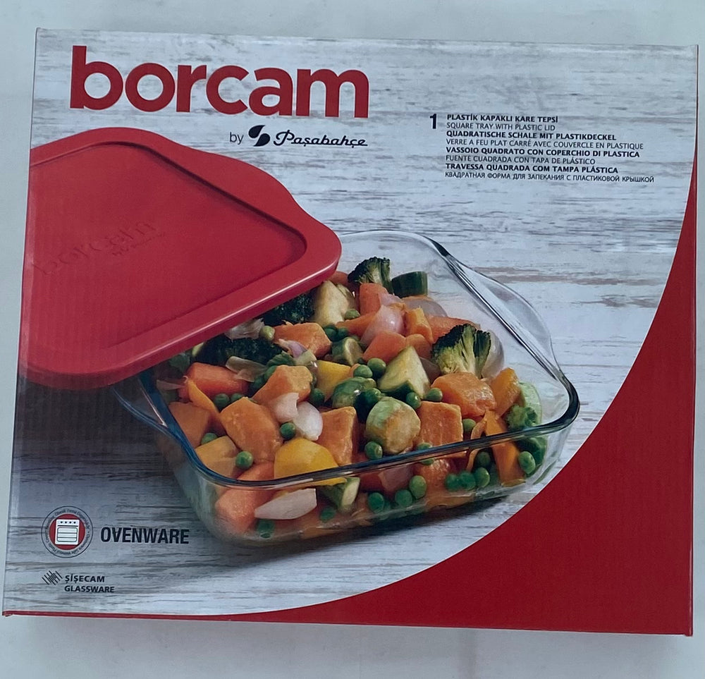 Firkantet Glas Bakke med Plastik Låg - fra Borcam - Løven Home