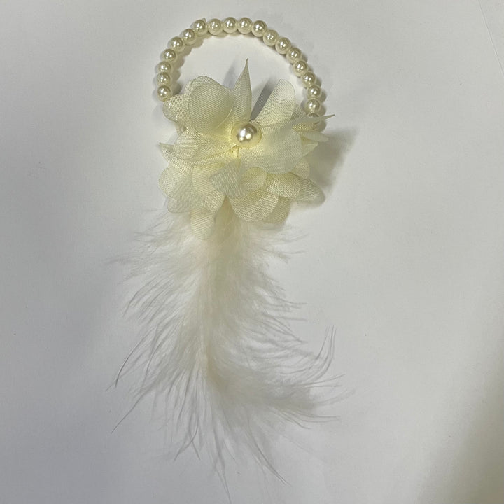 Brudepige Perle/Fjer Armbånd 10 Stk. Rød/Grøn/Burgundy/ Off White